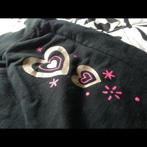 Girls Black sweatpants with pink and gold hearts
